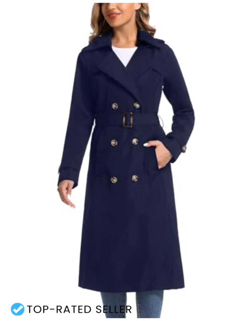 Women's Waterproof Long Trench Coat Double Breasted Belted Removable Hood